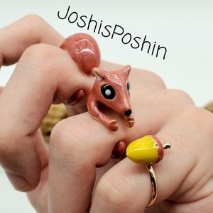 Squirrel Ring Set - Brown and Yellow